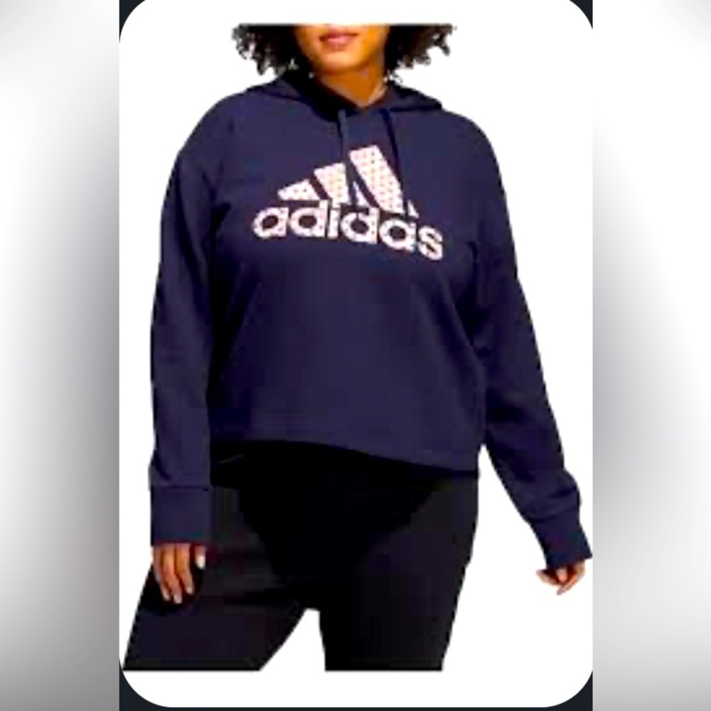Adidas Womens Essentials Logo Hoodie Legend Ink Navy Polka Dot Plus Size‎ 2X NEW